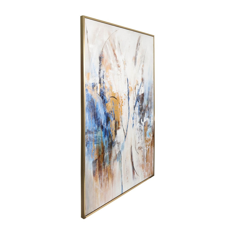 50 x 74 Modern Art Wall Painting | Blue Gold Streamed Abstract Design
