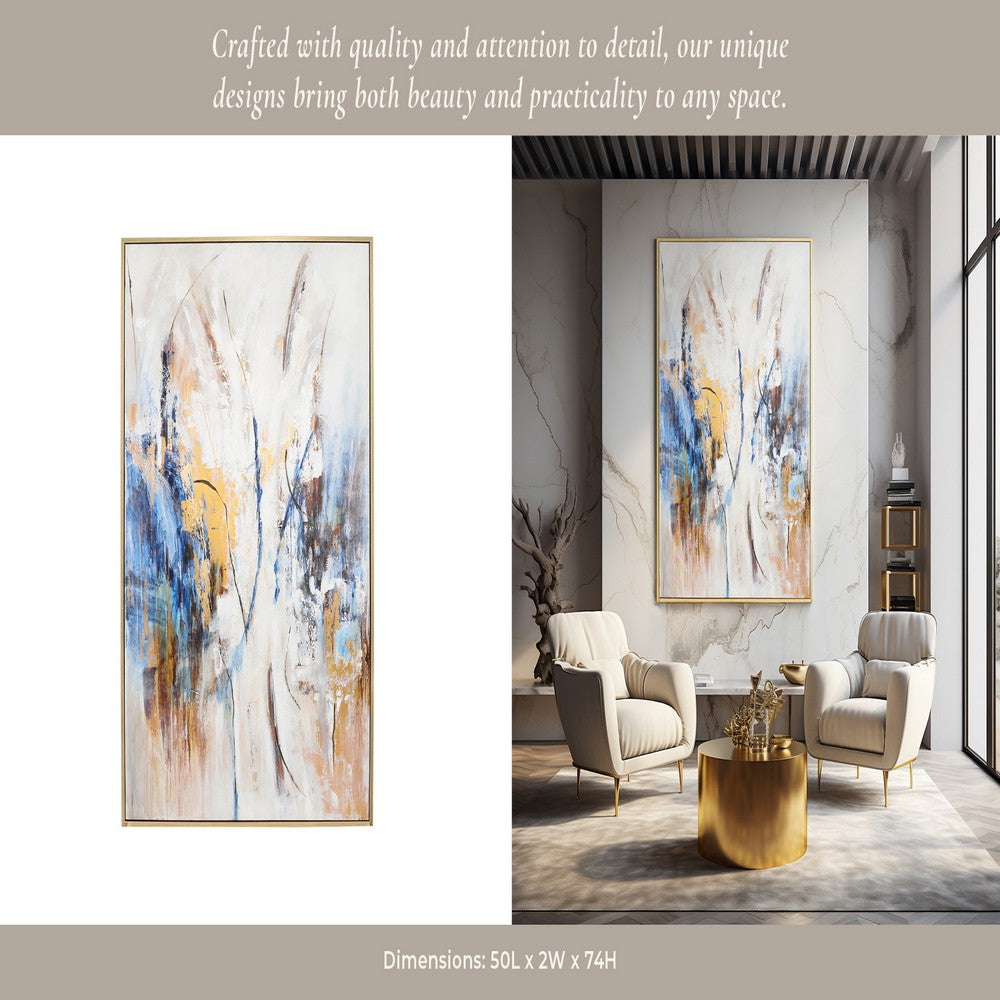50 x 74 Modern Art Wall Painting | Blue Gold Streamed Abstract Design