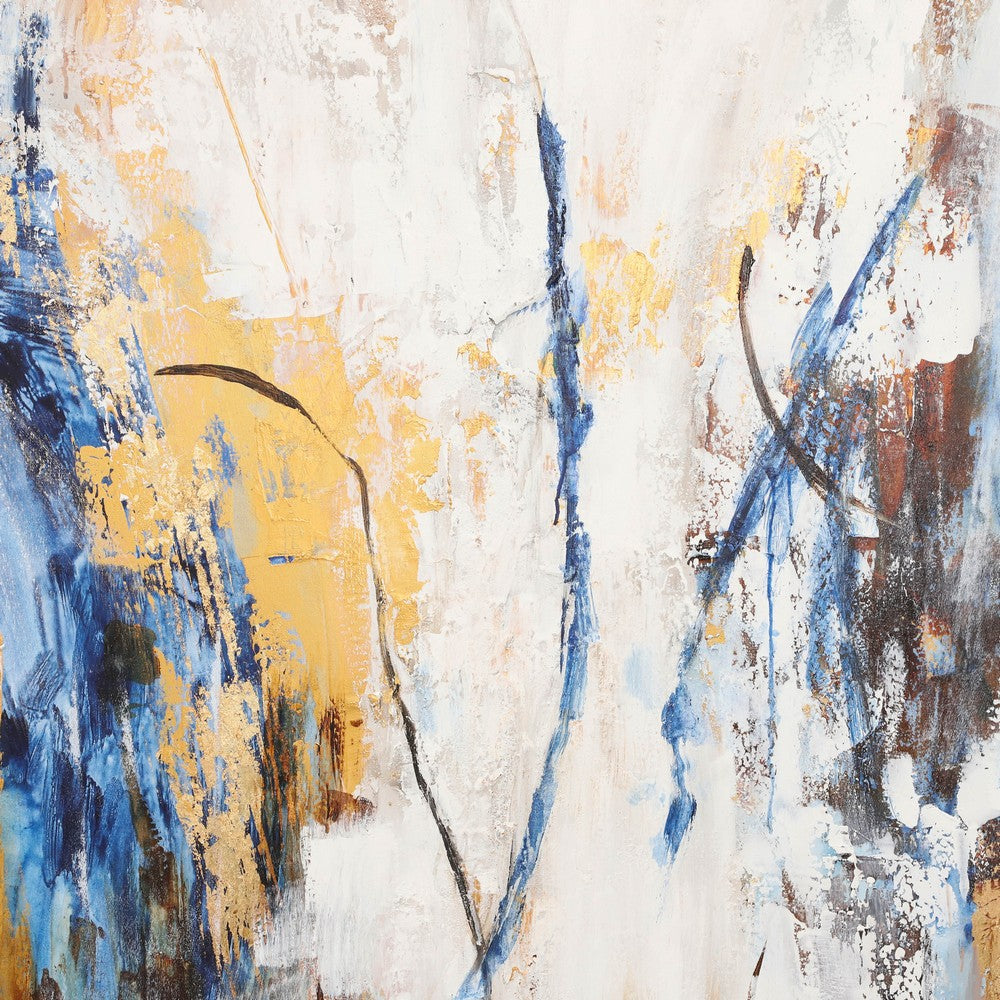 50 x 74 Modern Art Wall Painting | Blue Gold Streamed Abstract Design