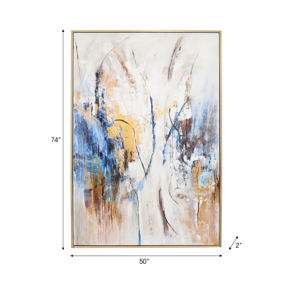 50 x 74 Modern Art Wall Painting | Blue Gold Streamed Abstract Design
