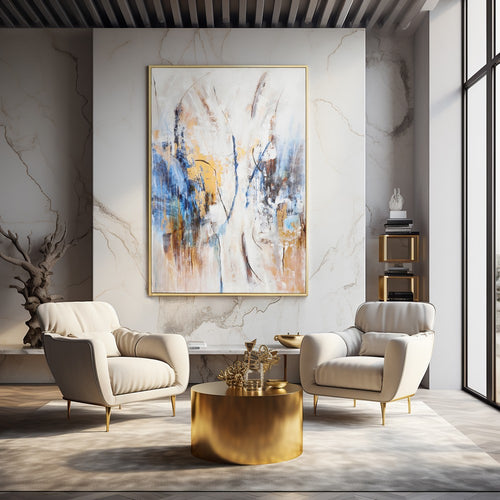 50 x 74 Modern Art Wall Painting | Blue Gold Streamed Abstract Design