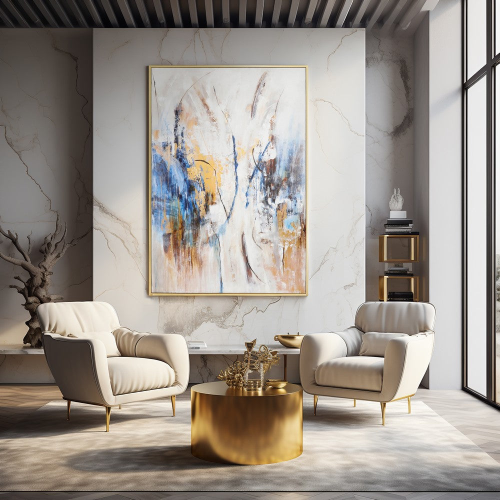 50 x 74 Modern Art Wall Painting | Blue Gold Streamed Abstract Design