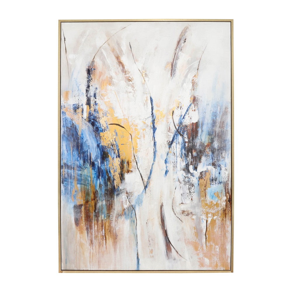 50 x 74 Modern Art Wall Painting | Blue Gold Streamed Abstract Design