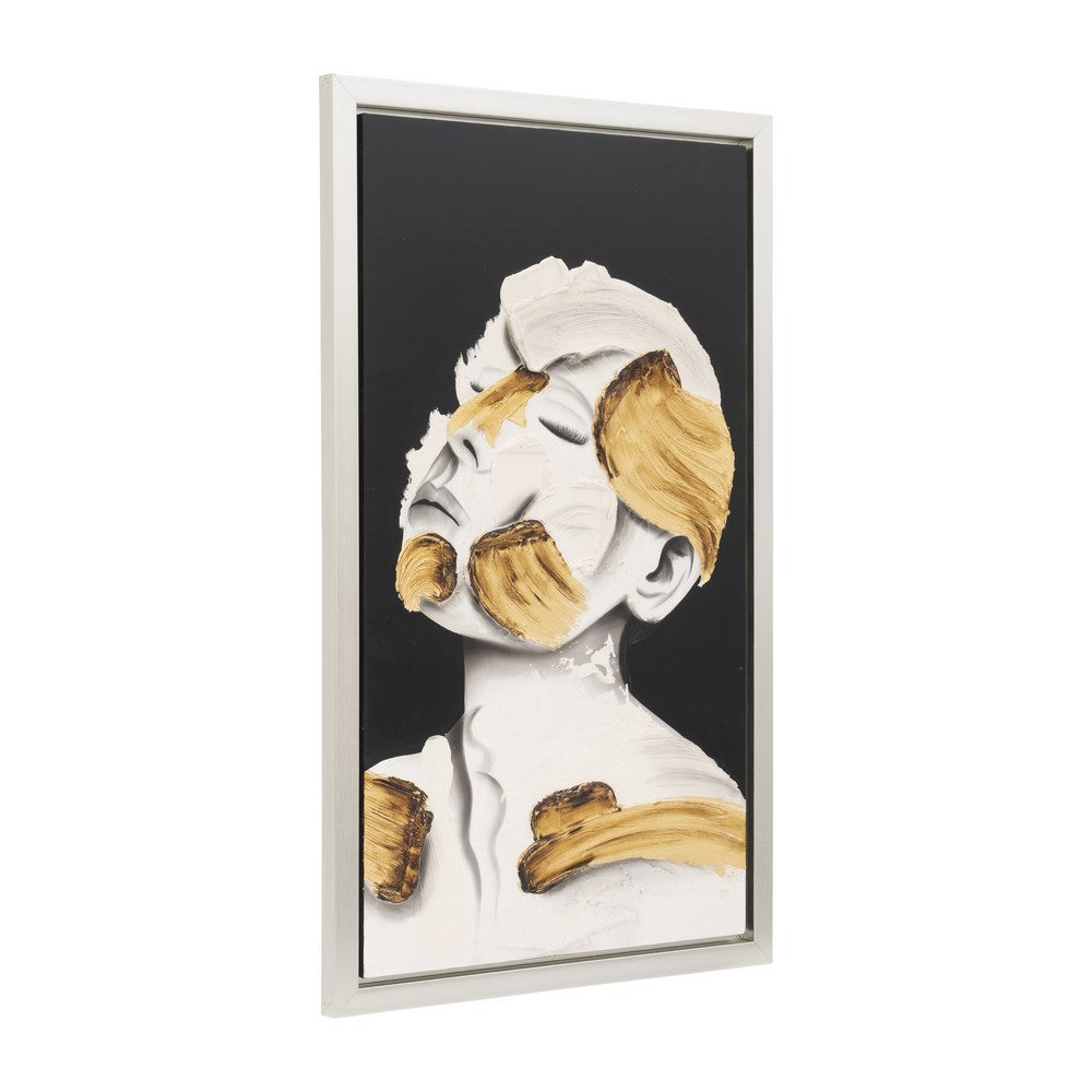 Deep Thought Abstract Face Wall Art | 36x59 White | Gold Stroke Accent