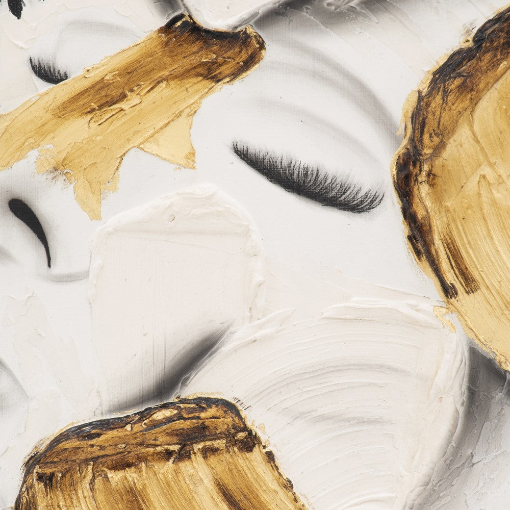 Deep Thought Abstract Face Wall Art | 36x59 White | Gold Stroke Accent