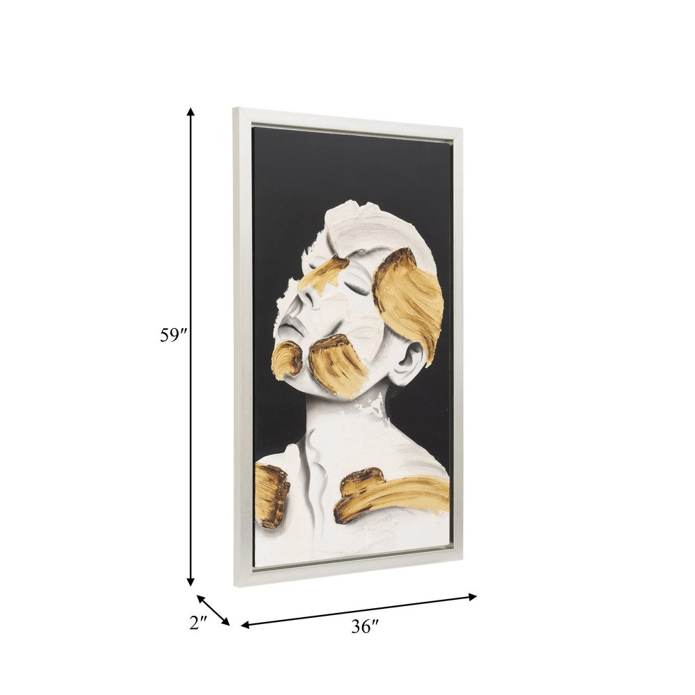 Deep Thought Abstract Face Wall Art | 36x59 White | Gold Stroke Accent