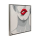 Hand Painted Framed Wall Art | Luxury Red Lips | White Canvas | 47"