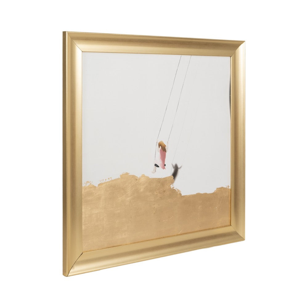 Swing Wall Art Painting | Minimalist White | Gold Frame Canvas | 47x47