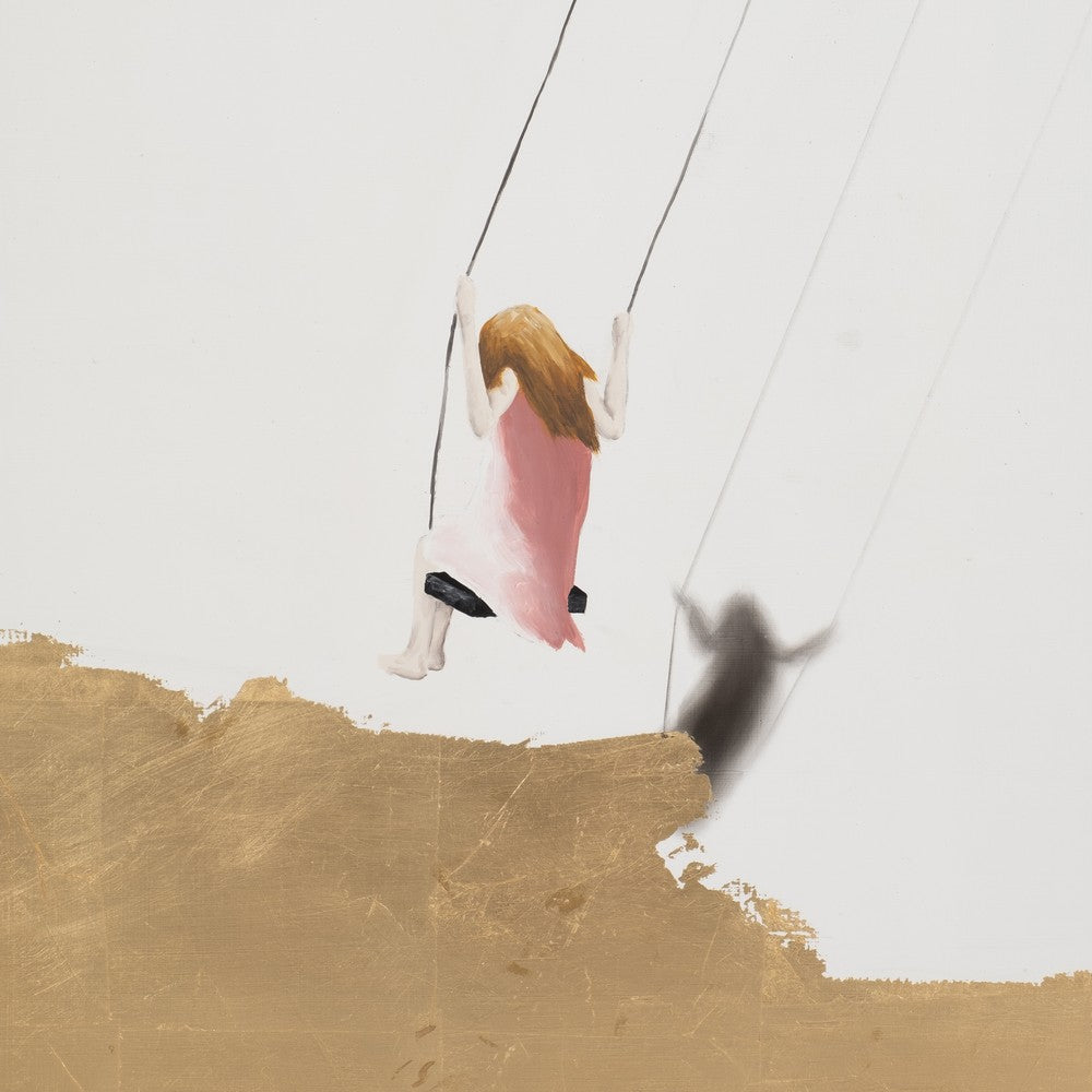 Swing Wall Art Painting | Minimalist White | Gold Frame Canvas | 47x47