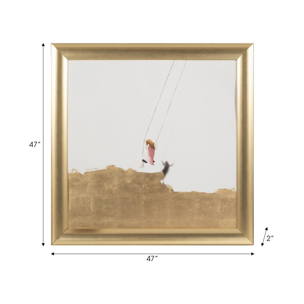 Swing Wall Art Painting | Minimalist White | Gold Frame Canvas | 47x47