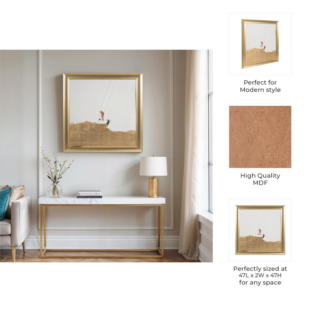 Swing Wall Art Painting | Minimalist White | Gold Frame Canvas | 47x47