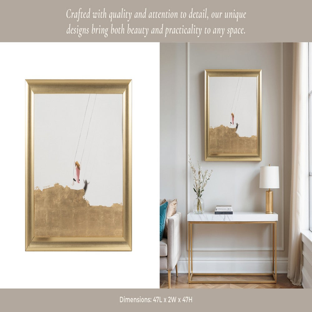 Swing Wall Art Painting | Minimalist White | Gold Frame Canvas | 47x47