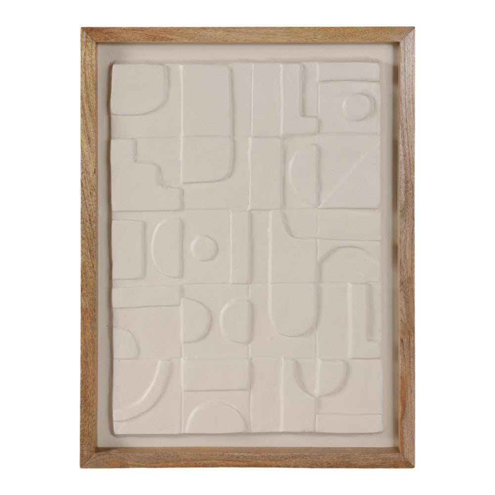 Framed Wall Art | Geometric Textured Ceramic & Paper | Off White 22 x 29