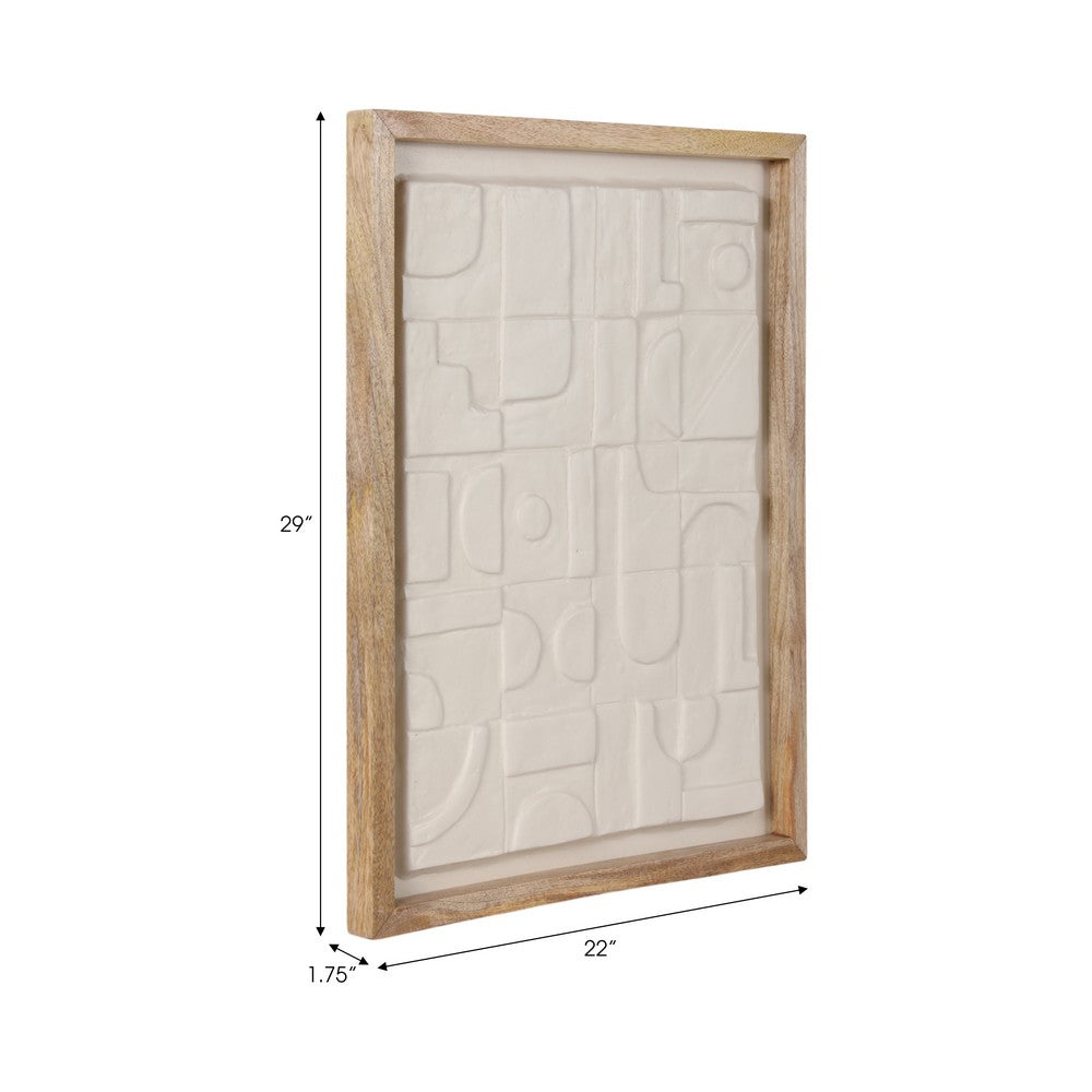 Framed Wall Art | Geometric Textured Ceramic & Paper | Off White 22 x 29