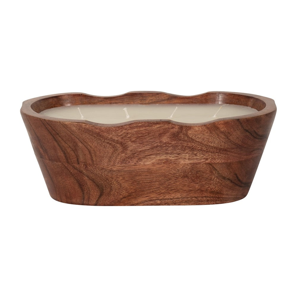 Decorative Bowl Candle with 4 Wick | Vanilla Scented | 10" Oval | Brown