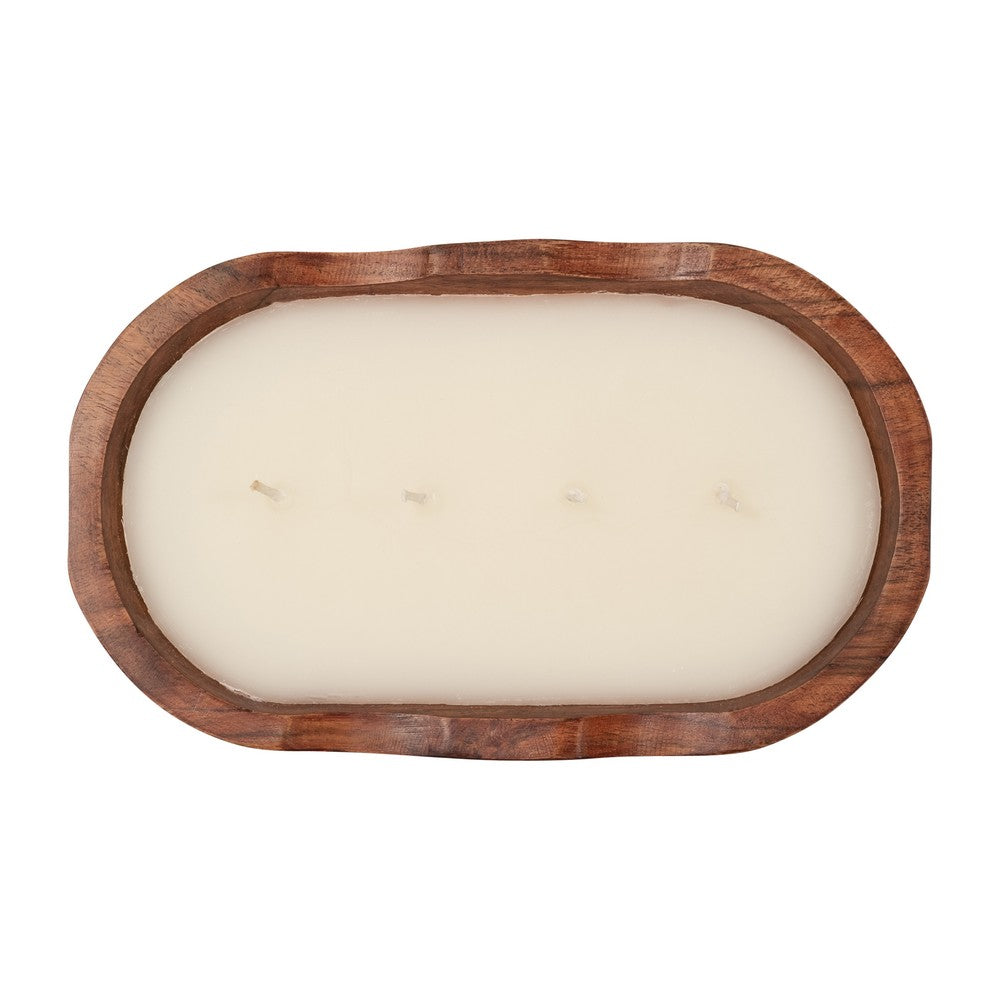 Decorative Bowl Candle with 4 Wick | Vanilla Scented | 10" Oval | Brown