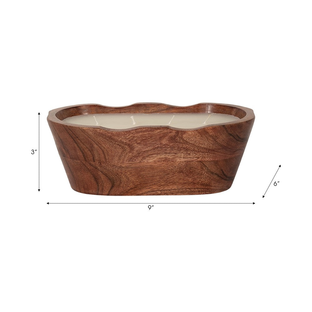 Decorative Bowl Candle with 4 Wick | Vanilla Scented | 10" Oval | Brown