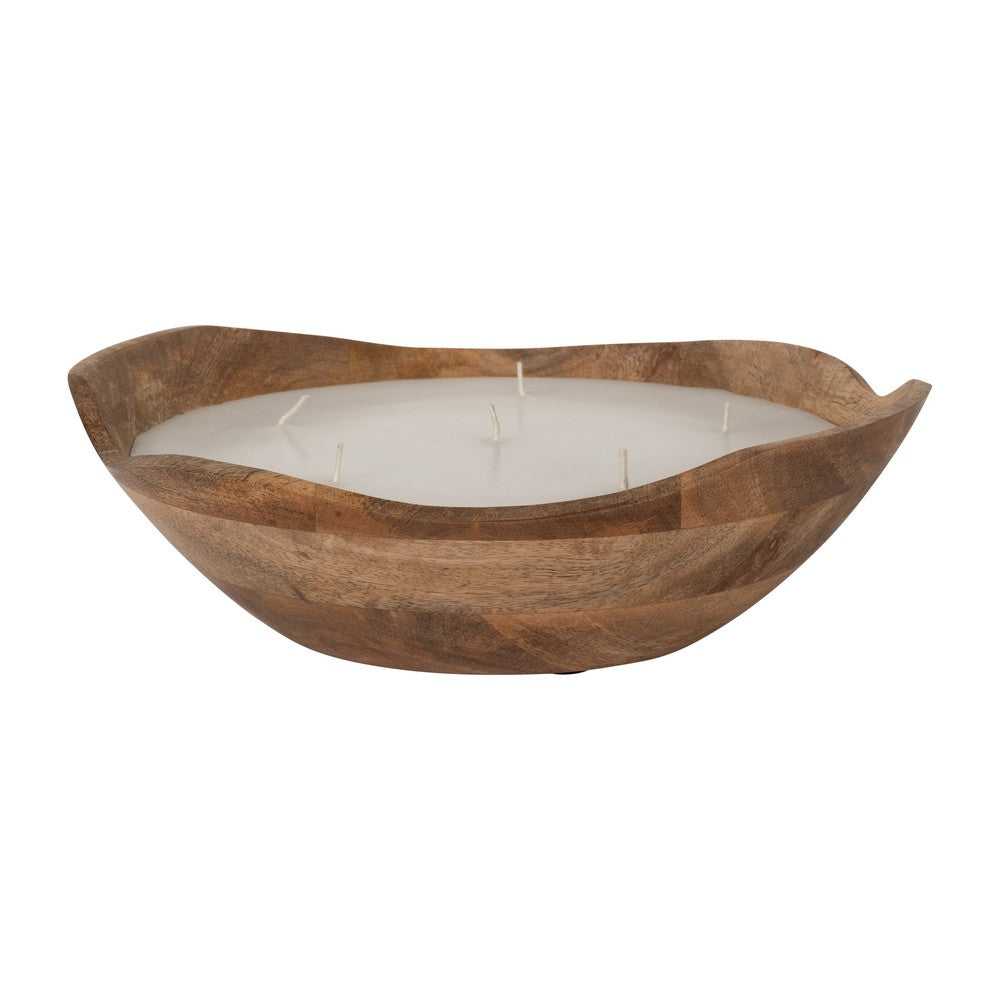 14oz Vanilla Scented Candle Bowl | Handcrafted Brown Wood 10"