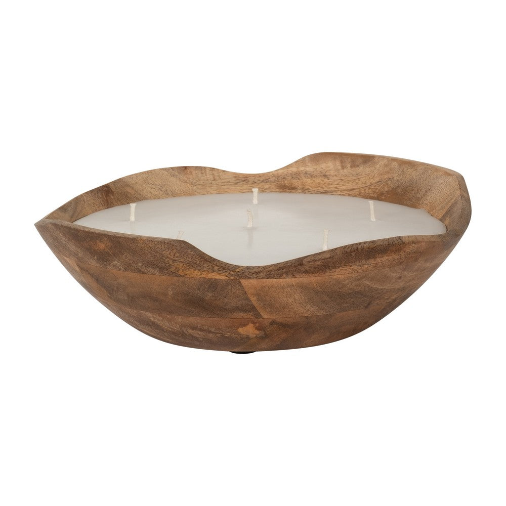 14oz Vanilla Scented Candle Bowl | Handcrafted Brown Wood 10"