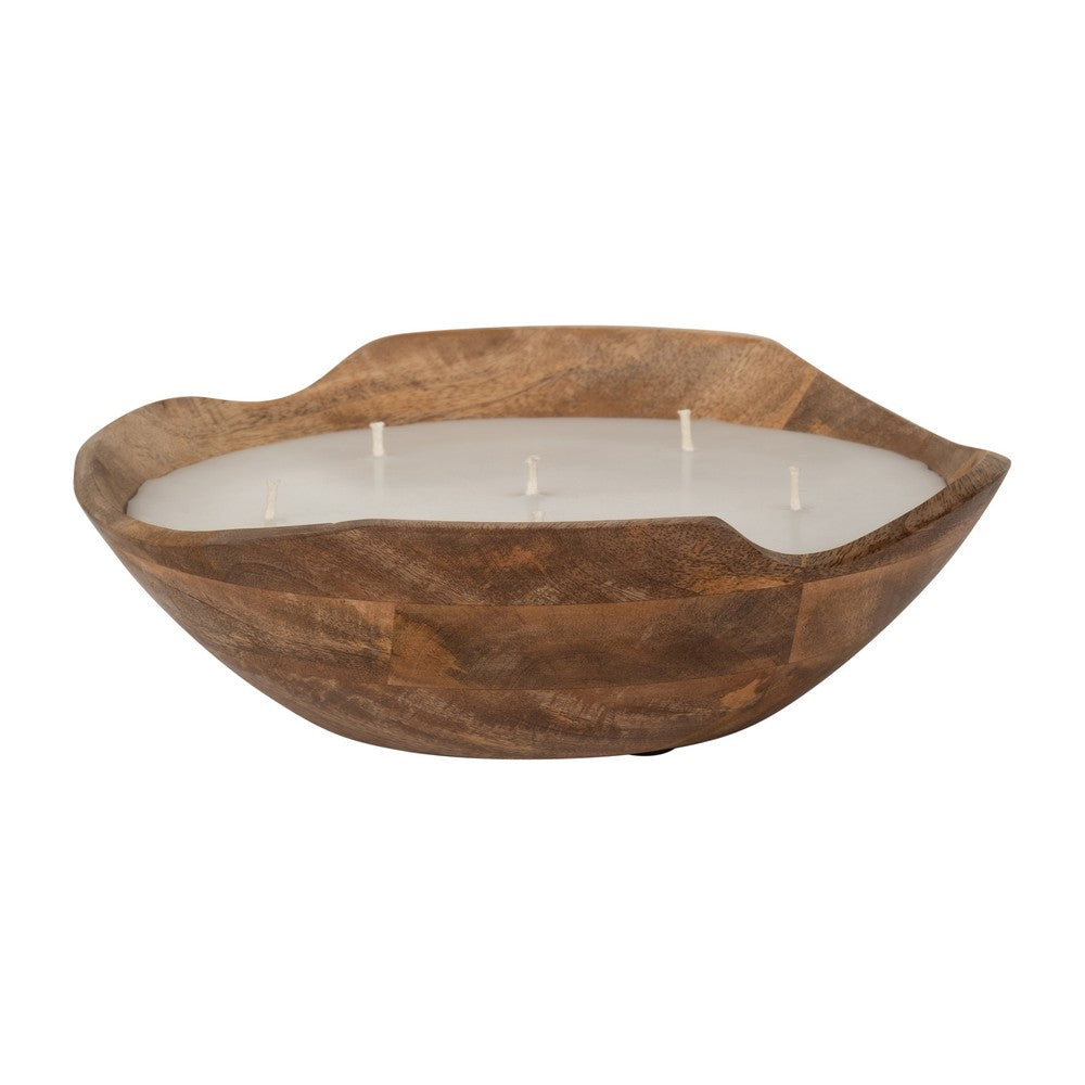 14oz Vanilla Scented Candle Bowl | Handcrafted Brown Wood 10"