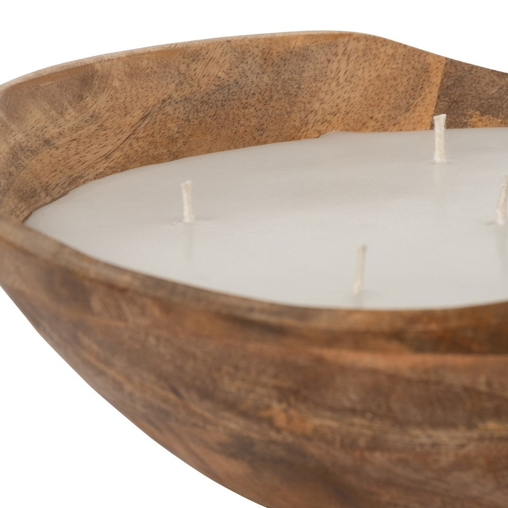 14oz Vanilla Scented Candle Bowl | Handcrafted Brown Wood 10"