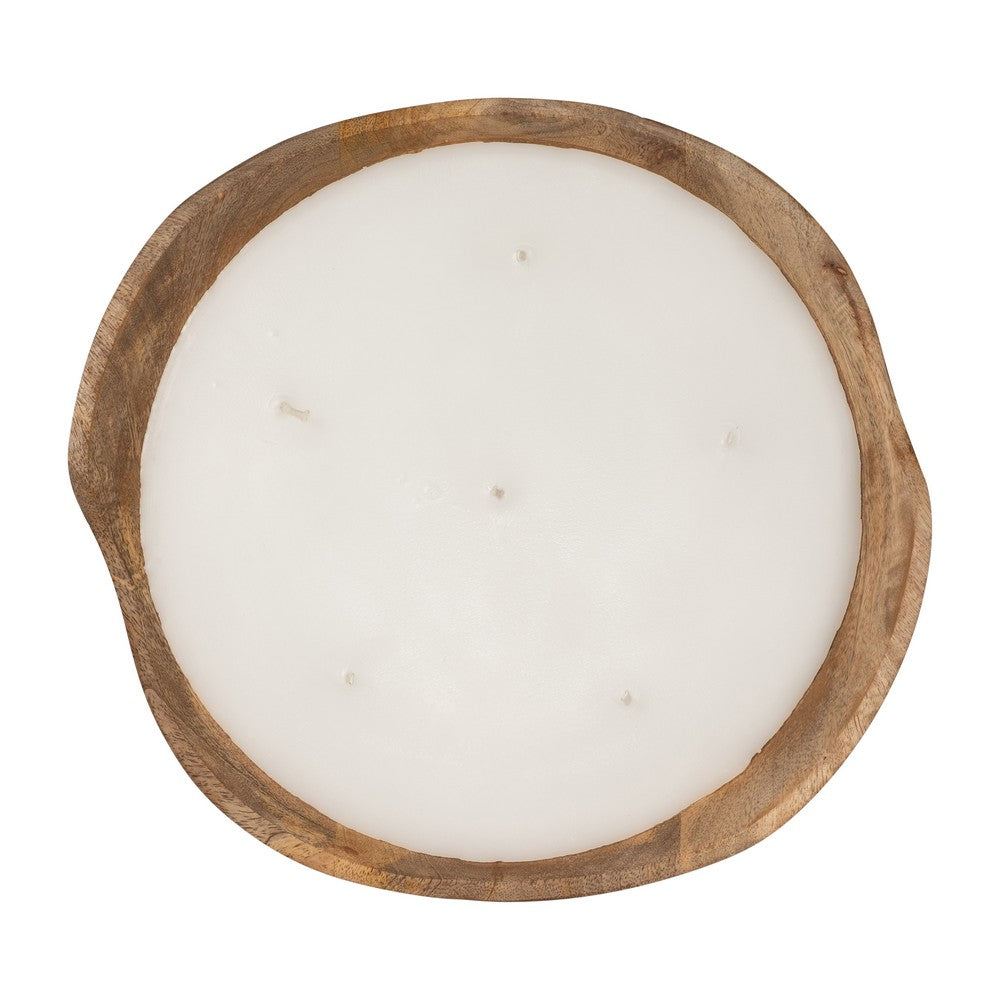 14oz Vanilla Scented Candle Bowl | Handcrafted Brown Wood 10"