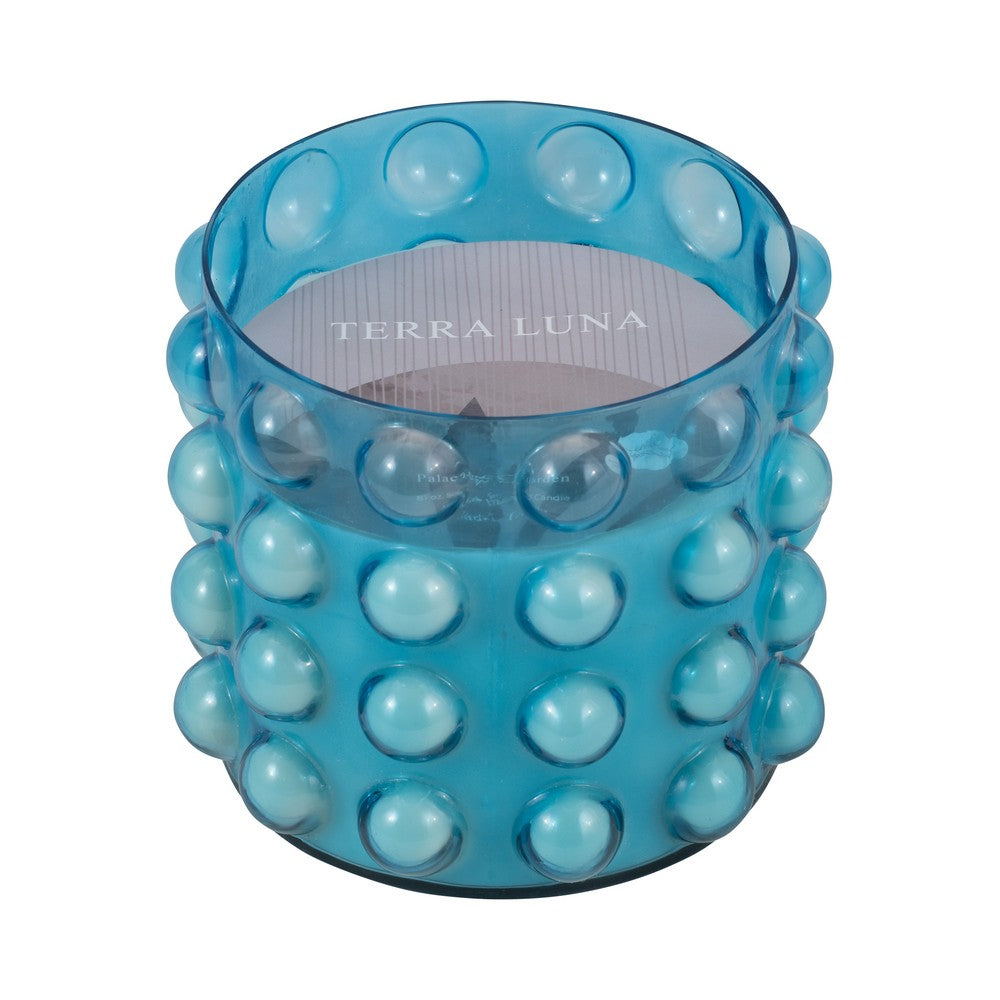 102oz Candle with Palace Garden Scented Wax | Bubble Blue Glass | 9"