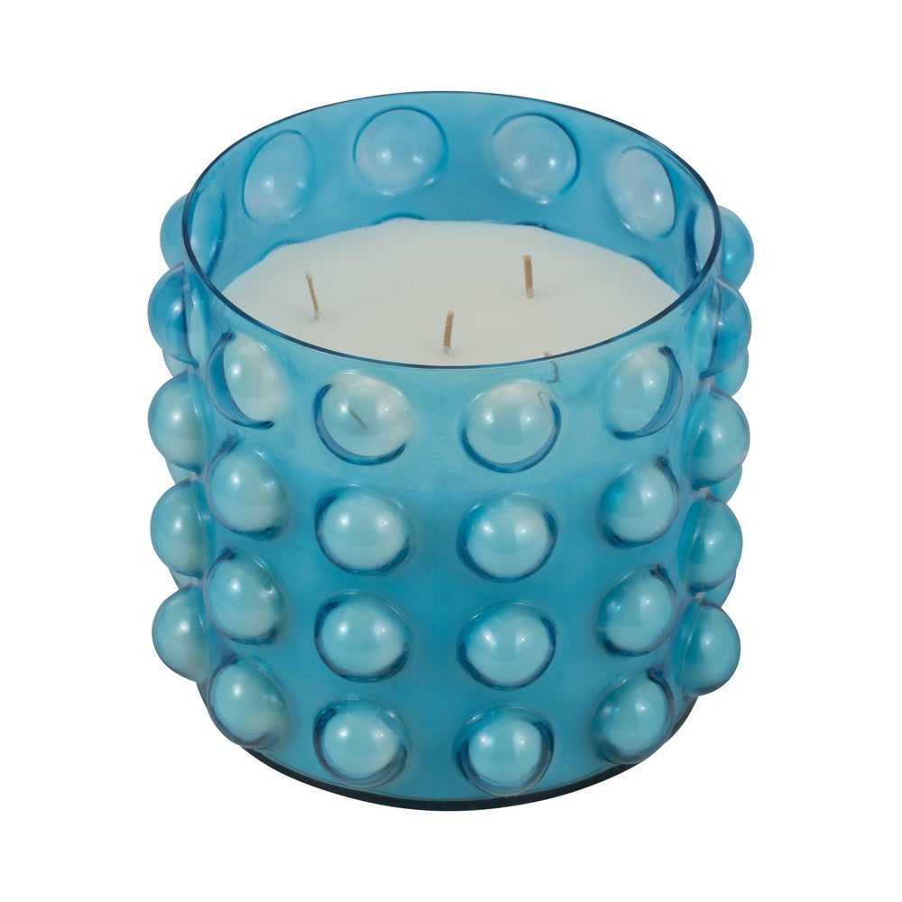 102oz Candle with Palace Garden Scented Wax | Bubble Blue Glass | 9"