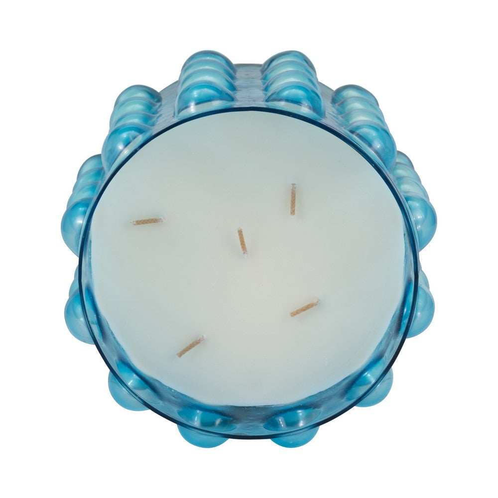 102oz Candle with Palace Garden Scented Wax | Bubble Blue Glass | 9"