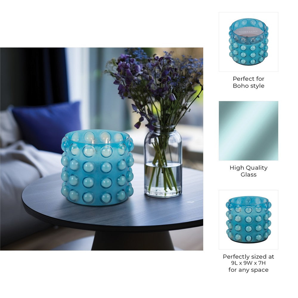 102oz Candle with Palace Garden Scented Wax | Bubble Blue Glass | 9"