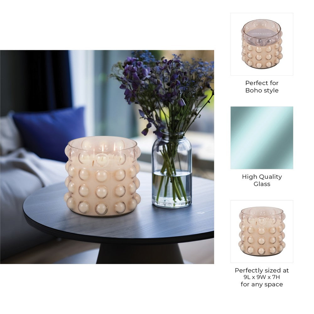 5 Wick Candle | 102oz Scented Wax | 3D Bubble Accent | 9" Luxe Blush Pink