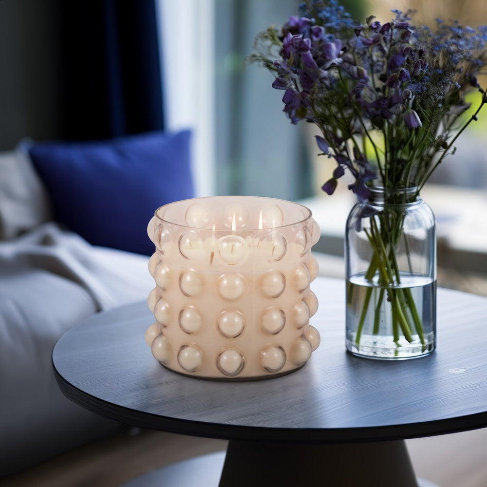 5 Wick Candle | 102oz Scented Wax | 3D Bubble Accent | 9" Luxe Blush Pink