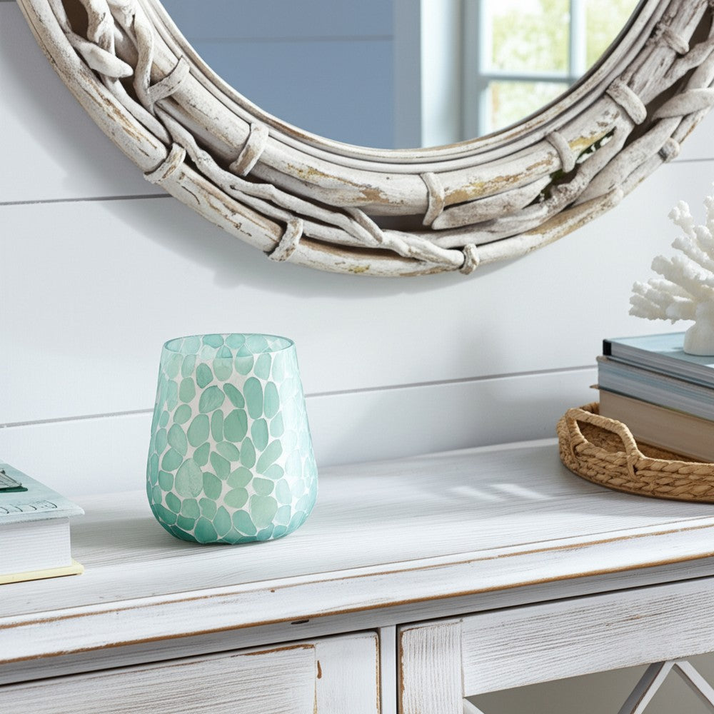 Scented Candle with Mosaic Pattern Holder | Blue & White Glass | Coastal SBH-80293-03