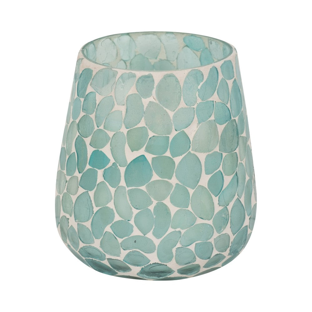 Scented Candle with Mosaic Pattern Holder | Blue & White Glass | Coastal