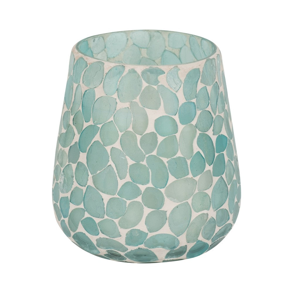 Scented Candle with Mosaic Pattern Holder | Blue & White Glass | Coastal