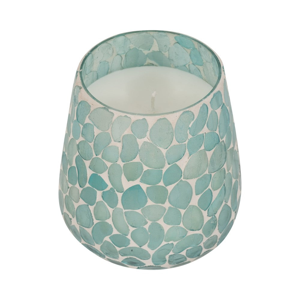 Scented Candle with Mosaic Pattern Holder | Blue & White Glass | Coastal