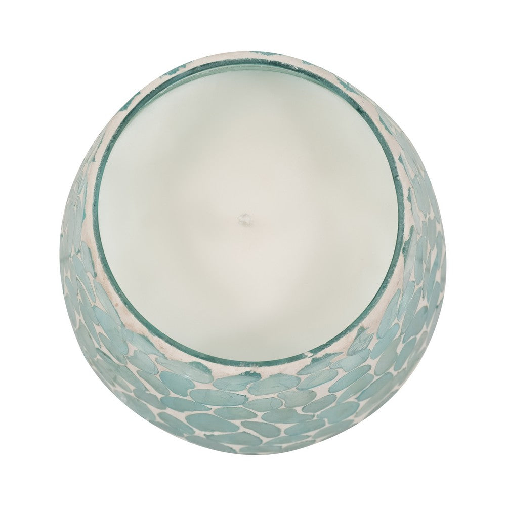 Scented Candle with Mosaic Pattern Holder | Blue & White Glass | Coastal