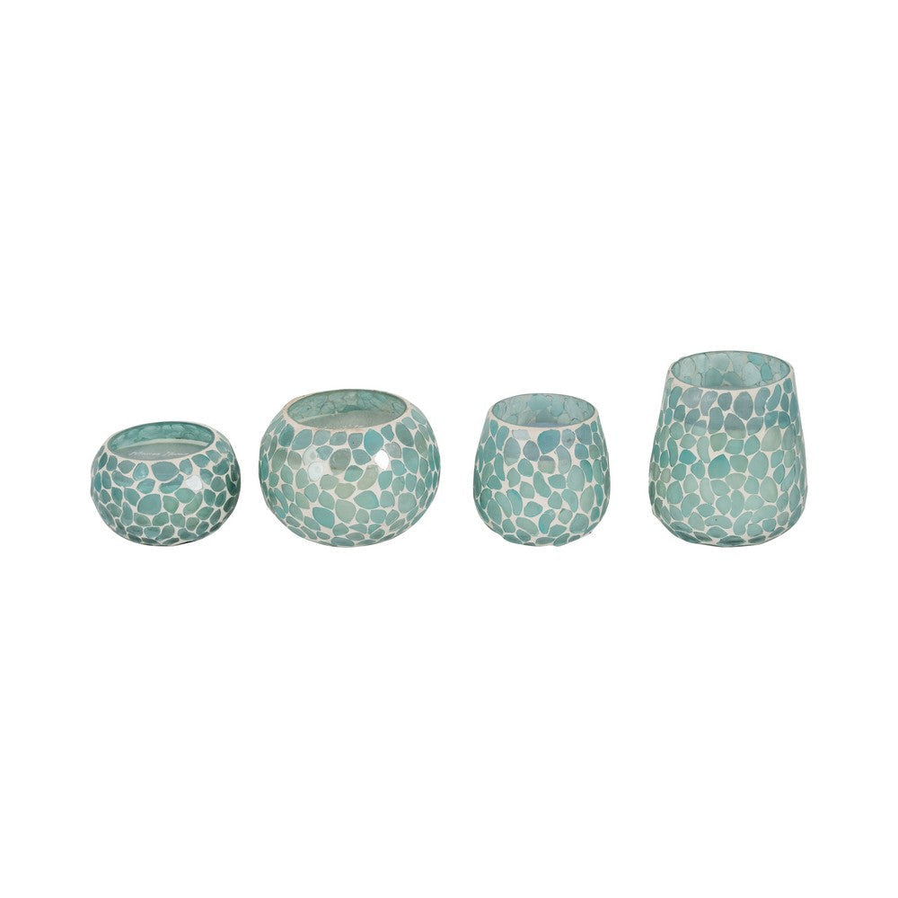 Scented Candle with Mosaic Pattern Holder | Blue & White Glass | Coastal SBH-80293-03