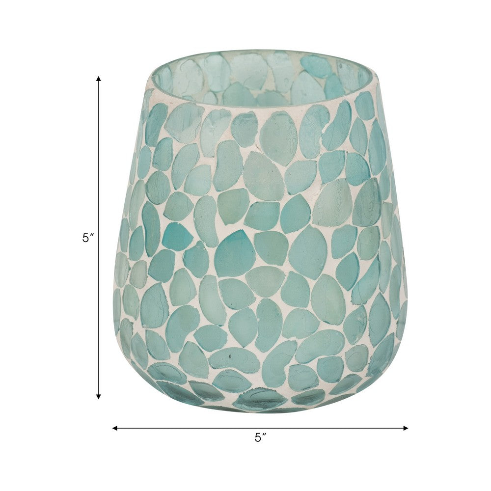 Scented Candle with Mosaic Pattern Holder | Blue & White Glass | Coastal