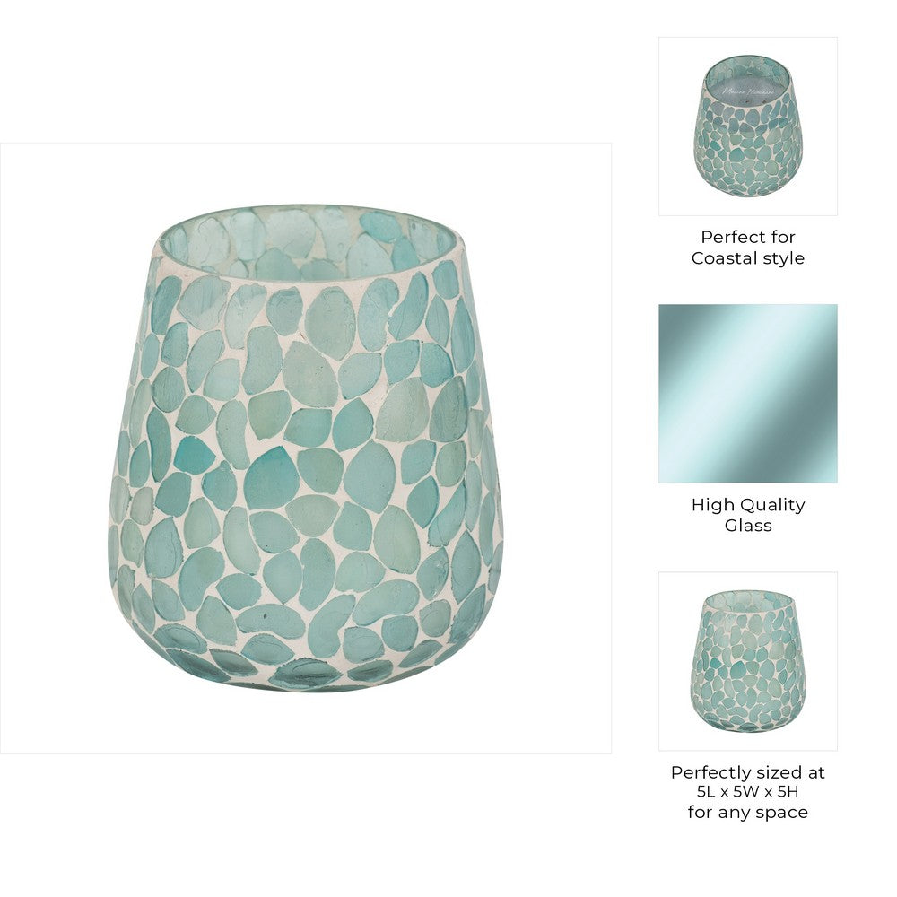 Scented Candle with Mosaic Pattern Holder | Blue & White Glass | Coastal