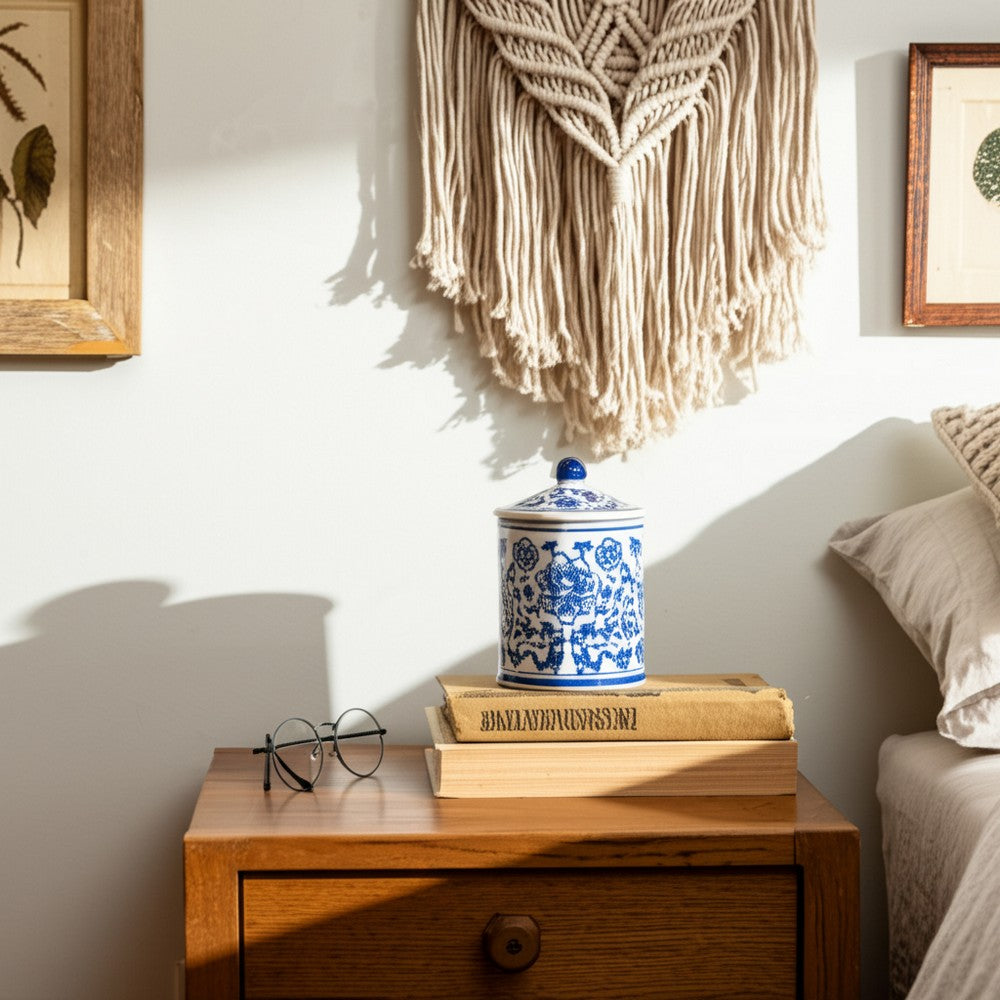 Scented Candle with Lid | Classic Chinoiserie Blue & White Ceramic