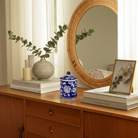 Scented Candle w Lidded Holder | Classic Chinoiserie Blue White Ceramic