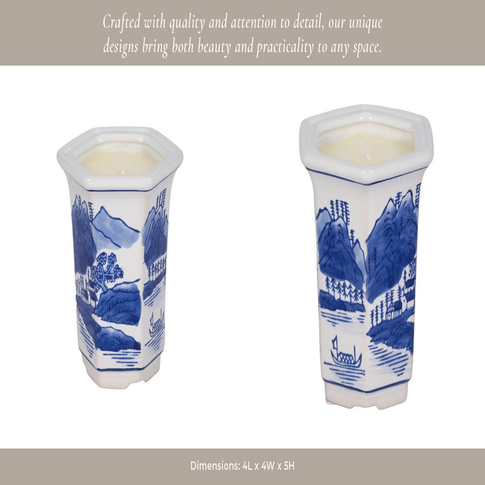 Nyx 6oz Sage Candle | Chinoiserie Landscape Motifs | Blue-White Ceramic