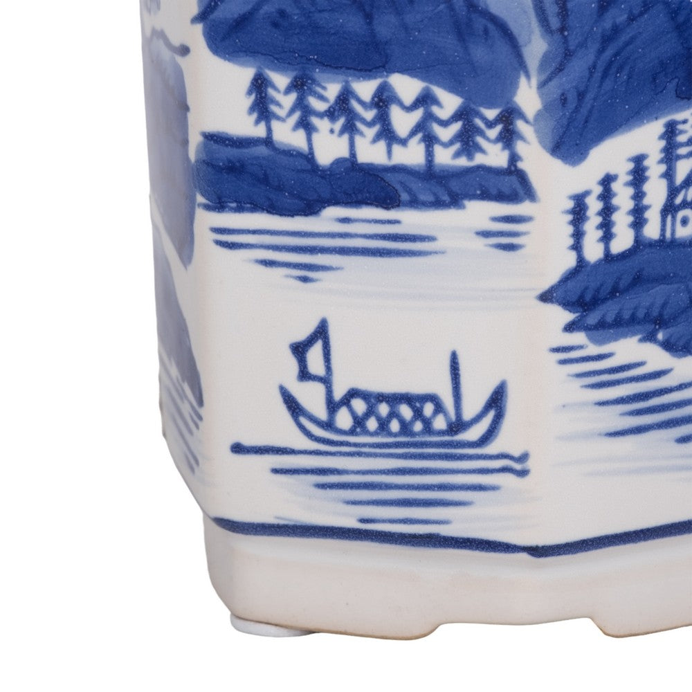 Nyx 6oz Sage Candle | Chinoiserie Landscape Motifs | Blue-White Ceramic