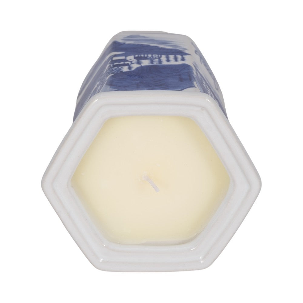 Nyx 6oz Sage Candle | Chinoiserie Landscape Motifs | Blue-White Ceramic