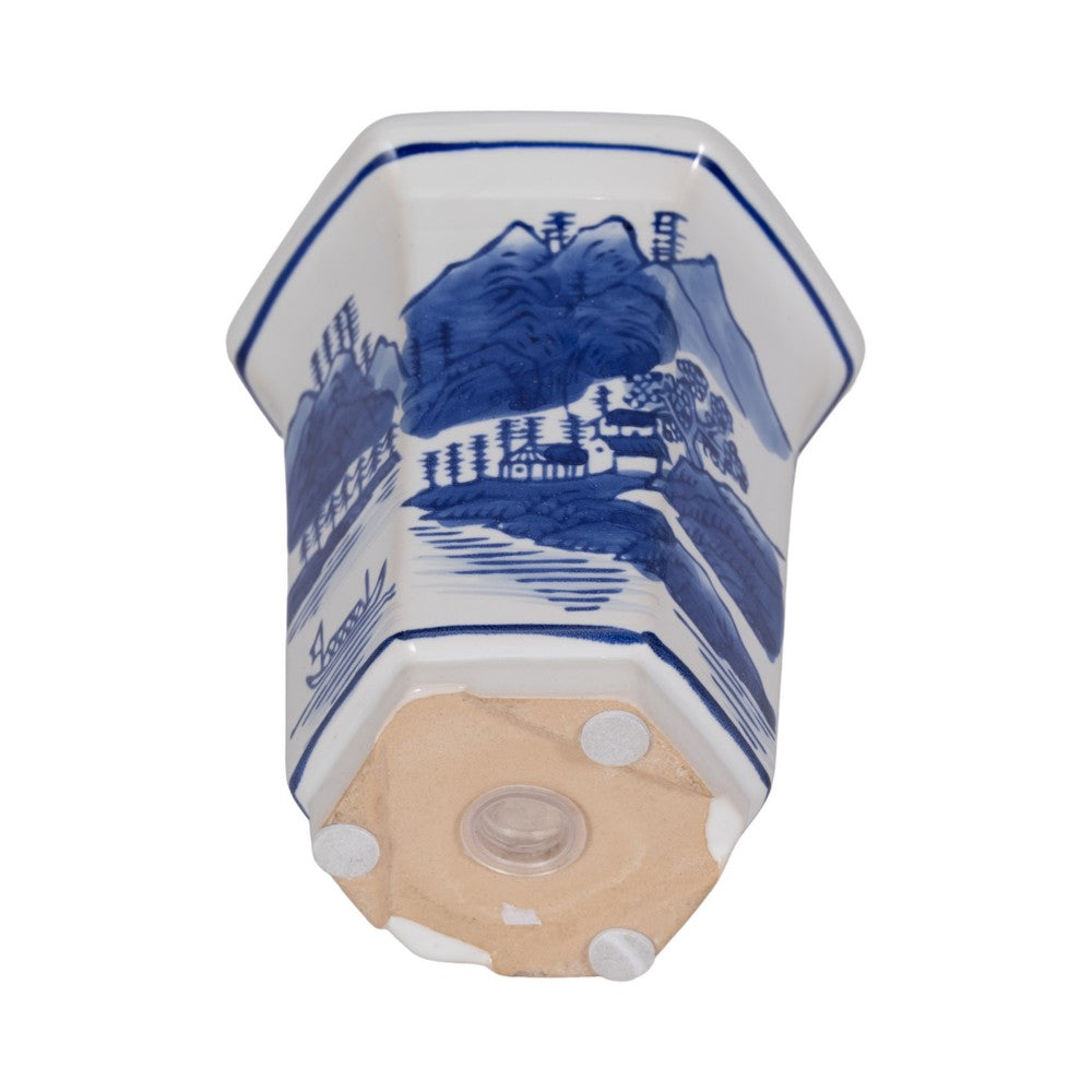 Nyx 6oz Sage Candle | Chinoiserie Landscape Motifs | Blue-White Ceramic