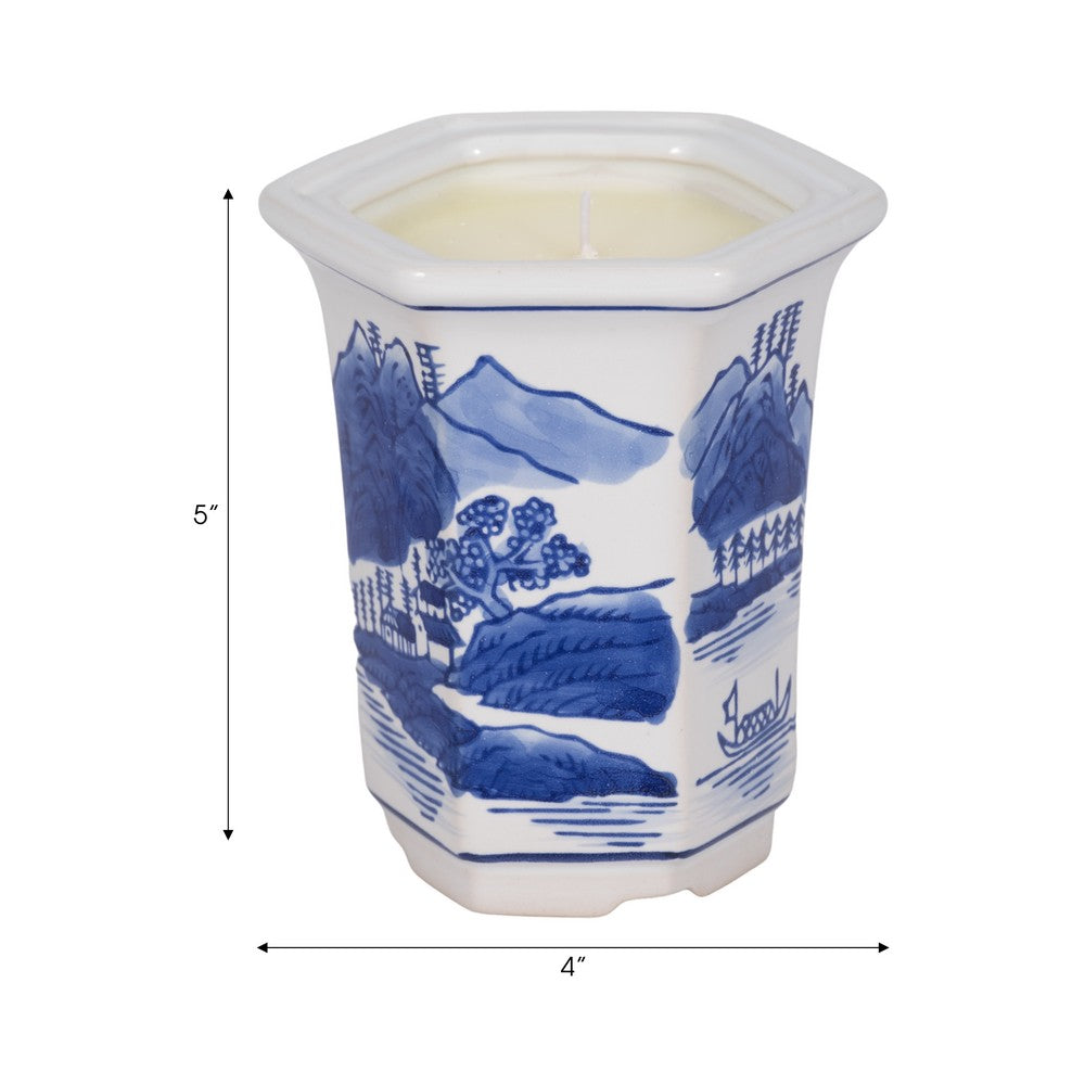 Nyx 6oz Sage Candle | Chinoiserie Landscape Motifs | Blue-White Ceramic