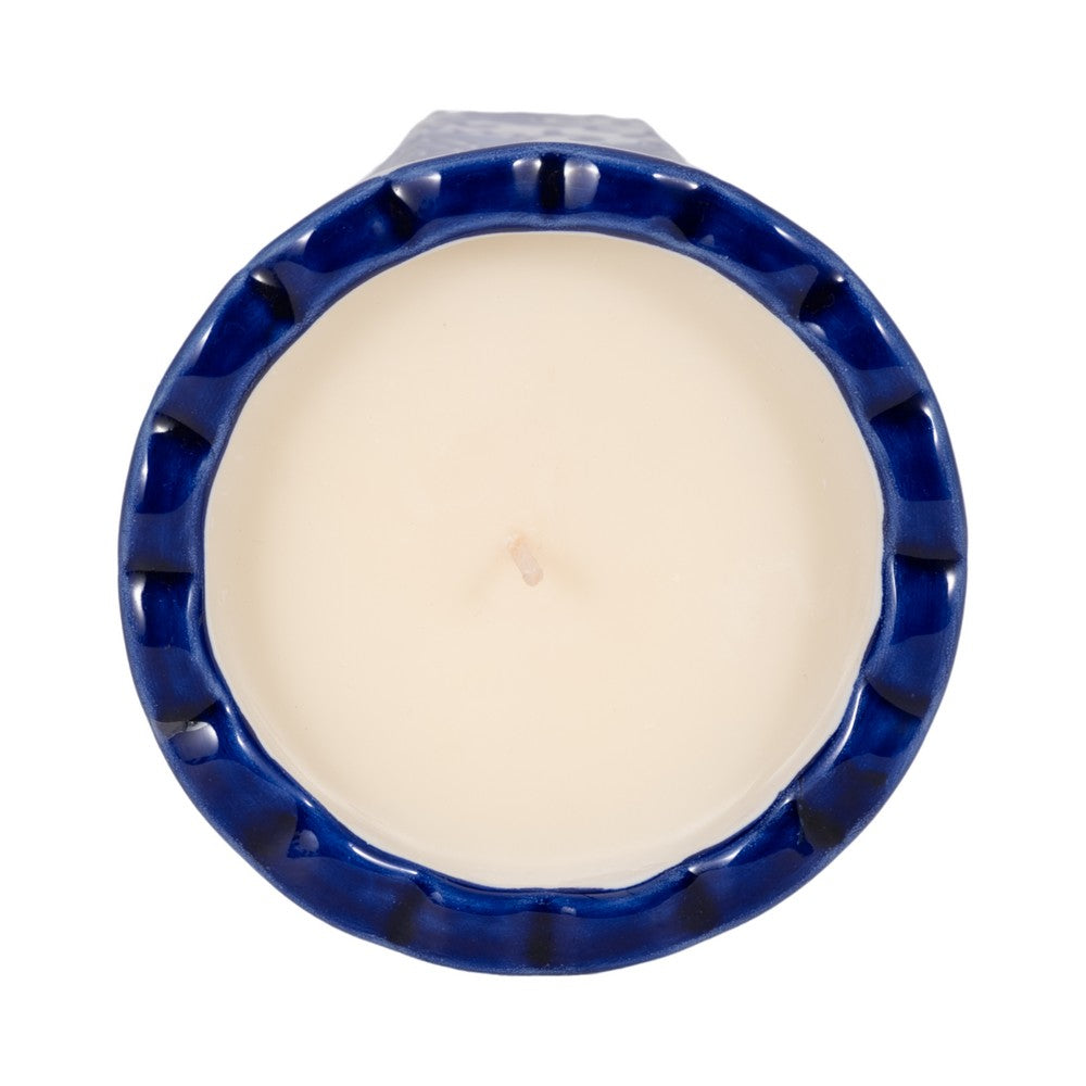 Tibi Fluted Chinoiserie Candle | 7oz Jasmine Scented | Blue-White Ceramic