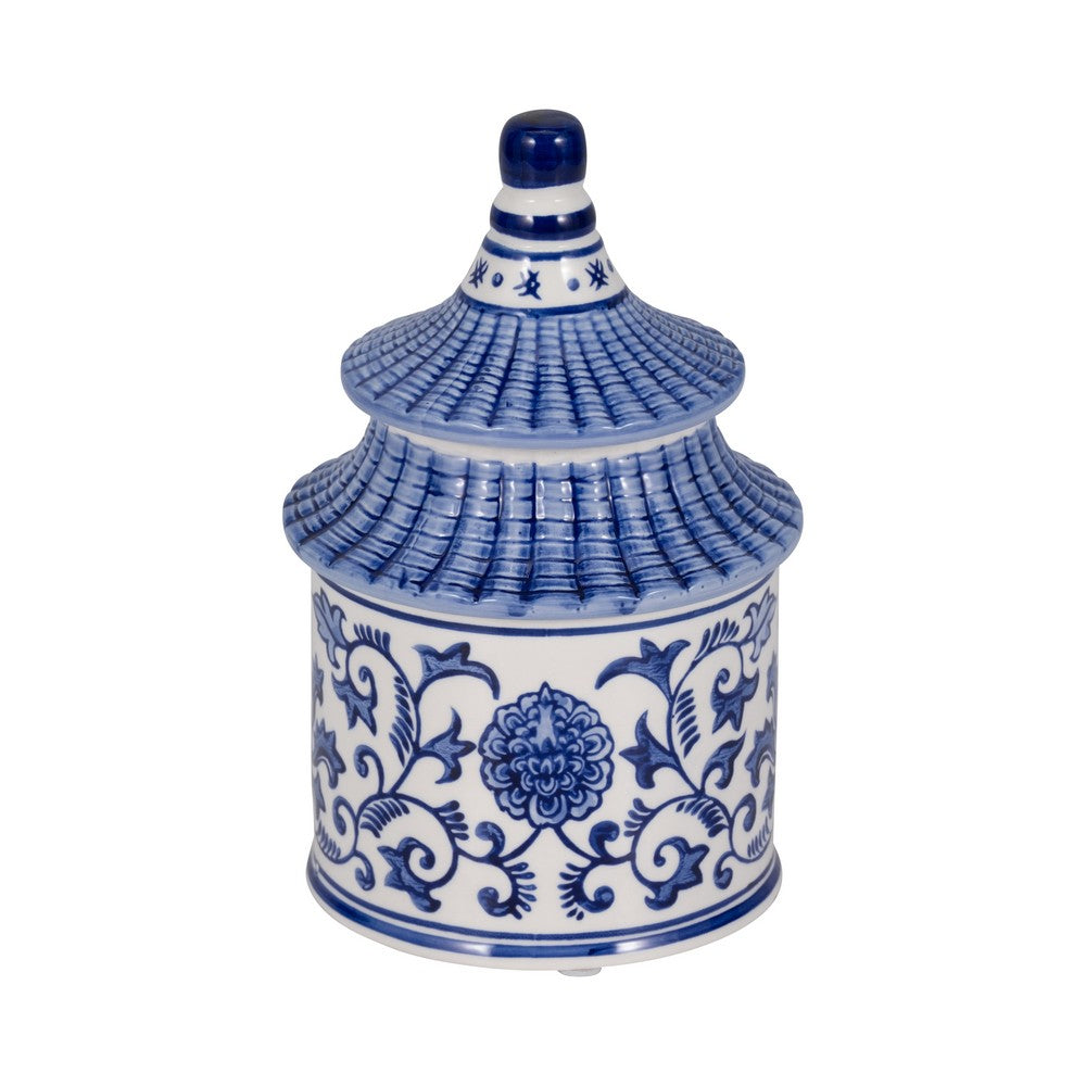 Chinoiserie Pagoda Candle | 9oz Plumeria Scent Blue & White Ceramic 7"
