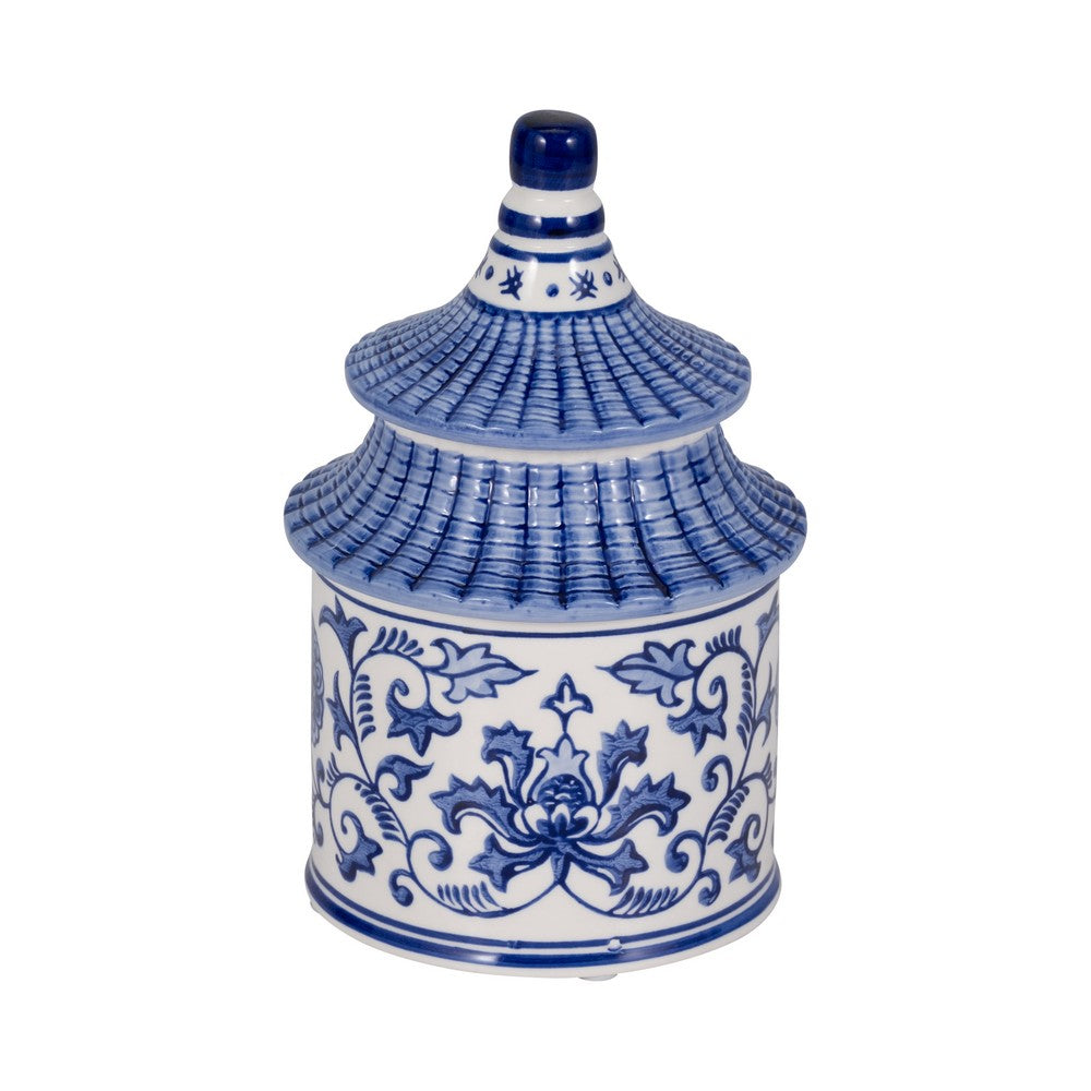 Chinoiserie Pagoda Candle | 9oz Plumeria Scent Blue & White Ceramic 7"
